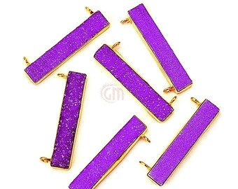 24K Gold Plated Purple Druzy Bar Necklace Pendant, 43x7mm Rectangle Shape Druzy Bar Charms Pendant GemMartUSA (GPPZ-50011)