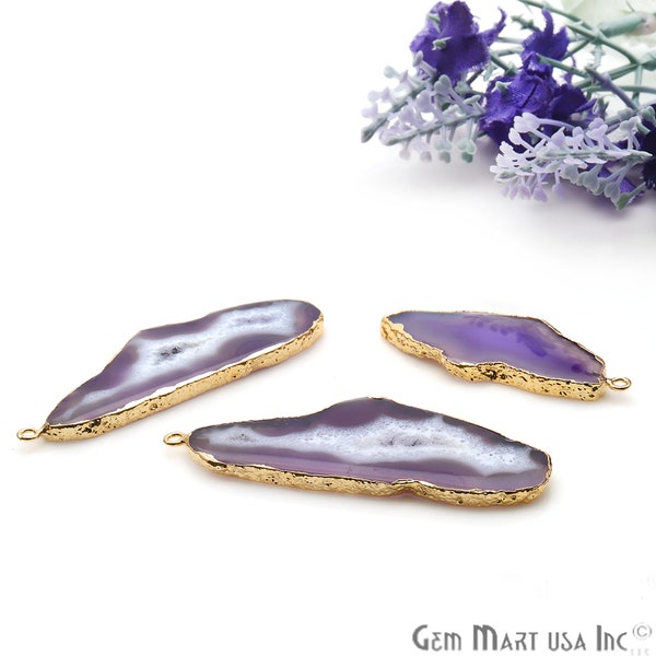 Agate Slice Pendant Supplies, 64x24mm DIY  Geode Pendant, Gold Electroplated, Boho Gemstone Necklace, Pendant Making Connector (DP-55803)