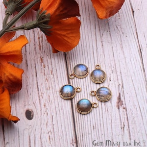Labradorite Cabochon Connector, 8mm Round Gold Plated Connector, Gemstone Connector, Jewelry Making Supplies (LB-10708)