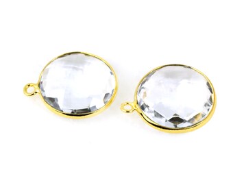 Crystal Round Shape Bezel Connector, Gold Plated Connector, Single Bail, Bezel Setting, Jewelry Supply, GemMartUSA (CL-10092)