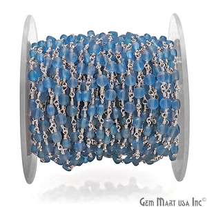 Himmelblau Chalcedon Münze facettierte Silber Rosenkranz Kette, Stecker Kette, Himmelblau Chalcedon Perlen, Rosenkranz Kette, 3-4 mm (SPSB-30135)