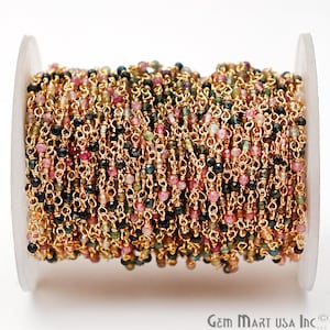 Multi Tourmaline Rosary Chain, Beads Chain, Multi Tourmaline Chain, Jewelry Making Supplies, GemMartUSA (GPMT-30024)
