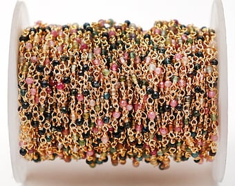 Multi Tourmaline Rosary Chain, Beads Chain, Multi Tourmaline Chain, Jewelry Making Supplies, GemMartUSA (GPMT-30024)