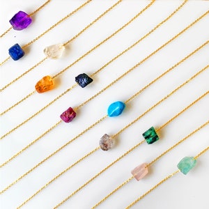 Rough Gemstone Drilled Connectors w/ Free 22k Gold Plated Chain (18&#39;&#39;), 15x12mm Raw Free Form Stone, Birthstone Necklace, GemMartUSA, 50548
