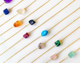 Rough Gemstone Drilled Connectors w/ Free 22k Gold Plated Chain (18''), 15x12mm Raw Free Form Stone, Birthstone Necklace, GemMartUSA, 50548