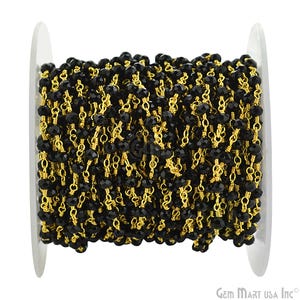 Black Spinel, 3-3.5mm Rosary Bead Chain, Gold Plated, Silver or Gunmetal Wire Wrapped Link Chain, Jewelry making supplies (30002)