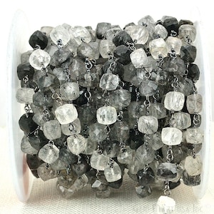 Rutilated Box Rosary Chain, 7-8mm Oxidized wire wrapped Rosary Beads chain by foot, GemMartUSA (BPRU-30008)
