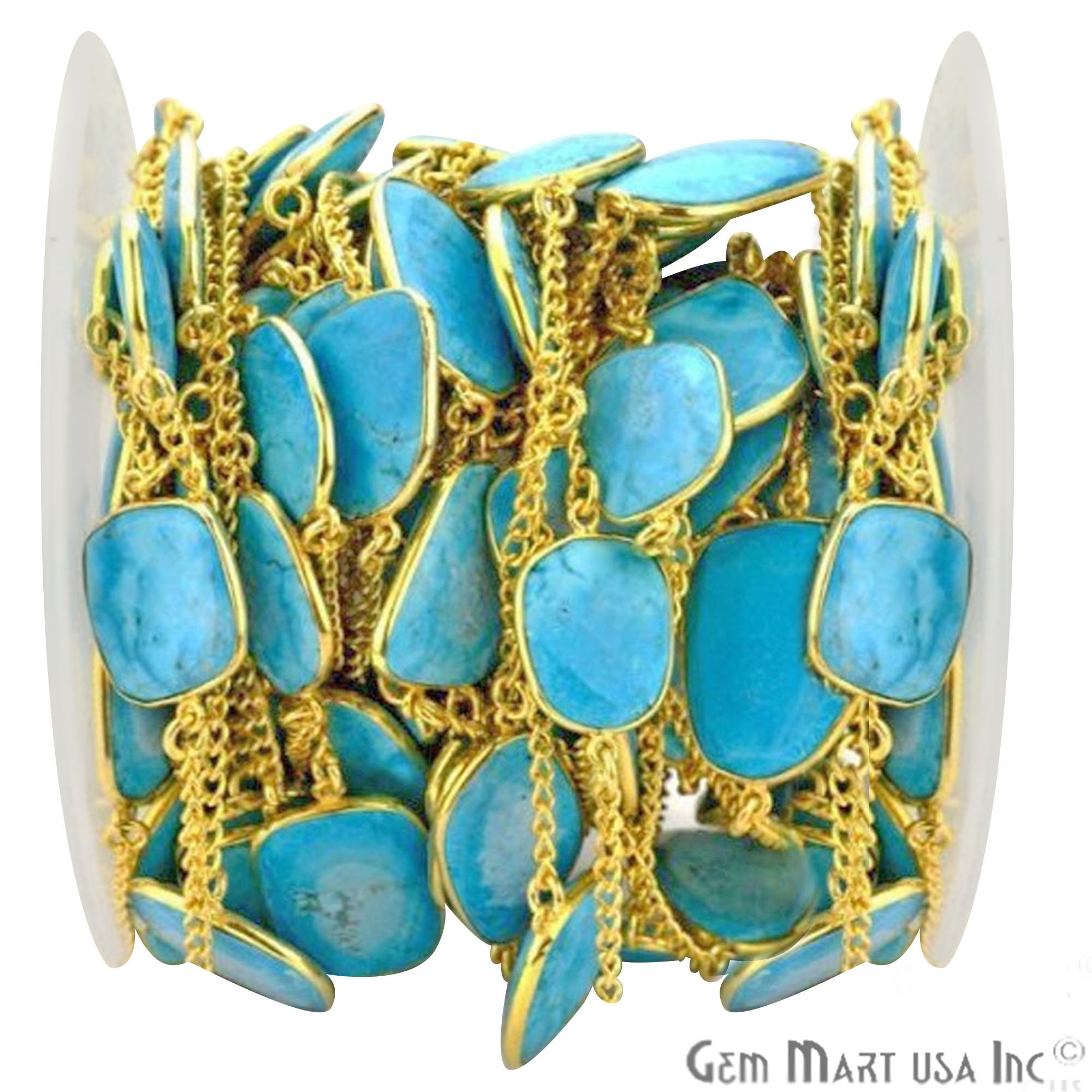 Lot De 5 Connecteurs Turquoise 25x14mm, Plaqué Or, Fabrication Artisanale Inde
