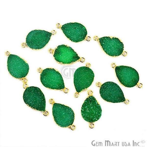 22k Gold Electroplated Green Druzy Connector, 13x18mm Pears Shape Druzy Gemstone Pendant 1pc GemMartUSA (ZEG-11153)