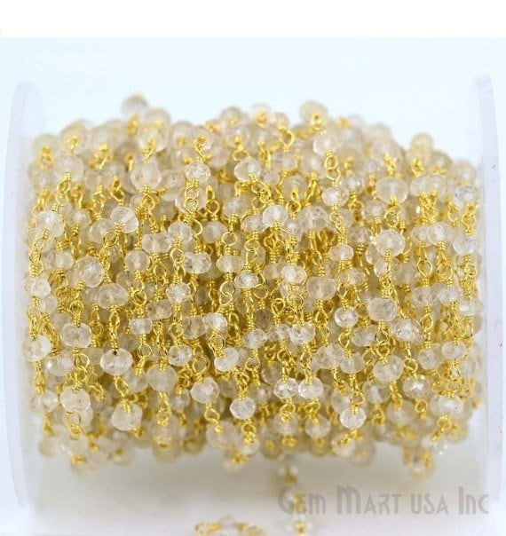 Beautiful Rutilated GPRU-30002 3-3.5mm 24k Gold Plated wire wrapped Rosary Chain by foot GemMartUSA