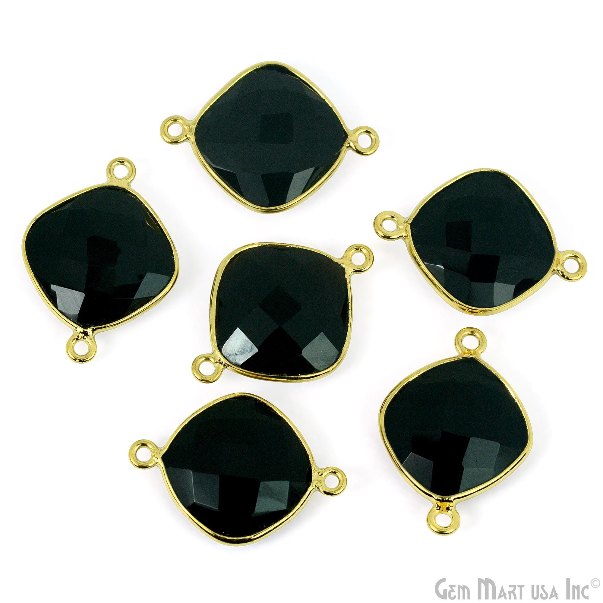 アクセサリーset Natural Black Onyx, Bezel Cushion Shape Connector, 14mm