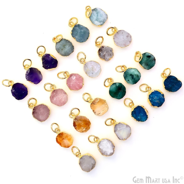 Roher Kristall Anhänger, Rohedelstein Einzelschlaufe, Gold galvanisierte Großverkauf Lot Charme, Schmuck machen Lieferungen, 50821