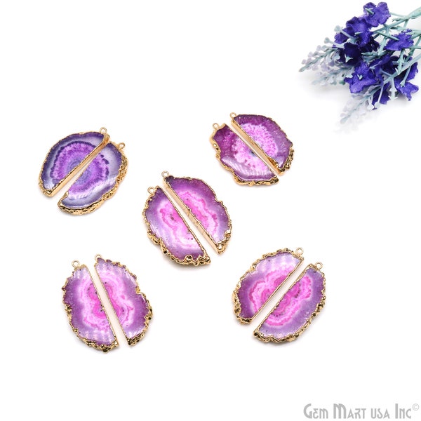 Agate Slice Earring Supplies, 42X16mm, DIY Geode Earring, Gold Electroplated, Boho Gemstone Earring, Earring Making Connector (DPER-93071)