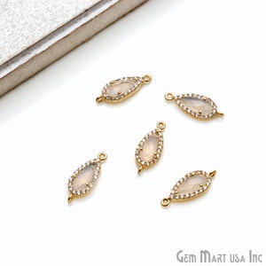 Opalite Connector, Pears 9x3mm,Gold  Prong Setting, Pendant Connector, Cubic Zircon Pave, Double Bail Connector, (GPWO-40042)