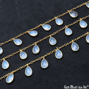 Bezel Chain, Opalite, Faceted Bead Chain, Dangle Rosary Chain, Wire Wrapped Gold Chain, GPWO-20094