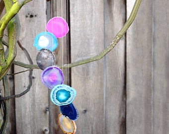 Mixed Color Sliced Agate Wind Chimes, Agate Slice Wind Chimes, Gemstone Wind Chimes by GemMartUSA - 1 Set (WIND-10002)