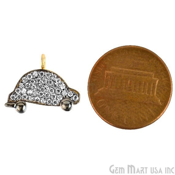 美品★ゆらきらトパーズチャーム Cubic Zircon Pave 'car' Charm in Gold Vermeil 12mmx15mm Size