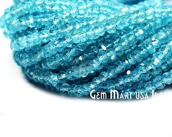 Blue Topaz Rondelle Beads, Natural, Meditation Bracelet,  Mardi Gras, 3-4mm 13" Length GemMartUSA (RLBT-70002)