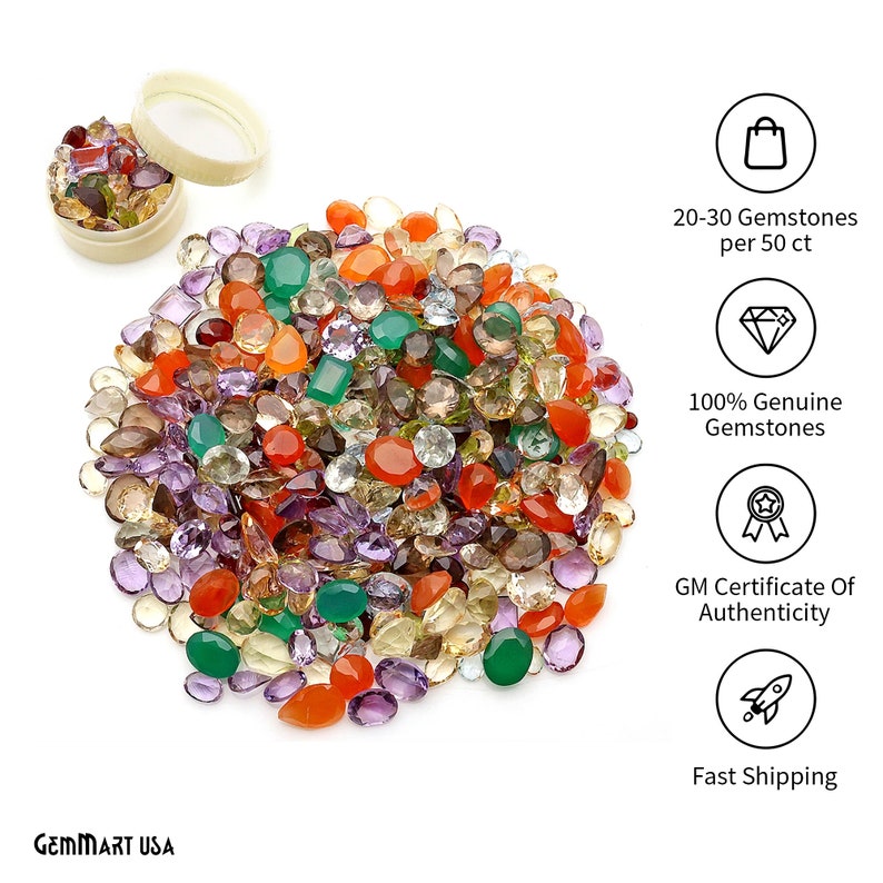Mix Gemstone, 100% Natural Faceted Loose Gems, Wholesale Gemstones, 6-12mm, 500 Carats, GemMartUSA MX-60001 image 1