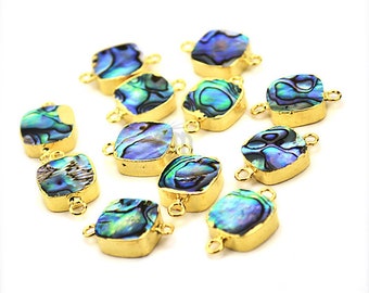 22k Gold Electroplated Shell Connector, 12mm Cushion Double Bail Gemstone Charms Necklace Connector / Pendant 1pc (SEE-10133)
