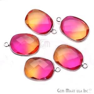 May include: Five oval-shaped, faceted, pink to orange gradient glass pendants with silver-toned jump rings.