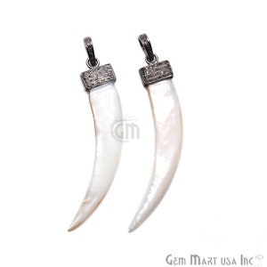 Horn Charm Pendant, White Horn Diamond Pendant, Sterling Silver Necklace Pendant, Pave Charm Pendant GemMartUSA (NDCH-40095)