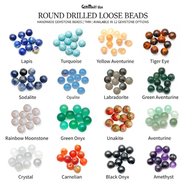 Mixed Round Gemstone, 7mm, 10pc, 100% Natural Faceted Loose Gems, Wholesale Gemstones, GemMartUSA (60107)