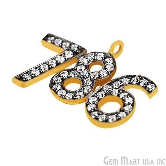 Cubic Zircon Pave '786' Charm in Gold Vermeil 14mmx20mm Size Cubic Zircon Pave '786' Charm in Gold Vermeil 14mmx20mm Size