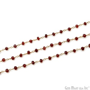 Garnet Chain, Rosary Chain, Gold Plated, Faceted Bead Chains, Tiny Beads Chain, Gold Gemstone Chain, 4MM, GemMartUSA (GPGT-30003)