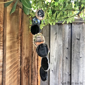 Wind Chime in Natural Black Agate for Outside, Melodic Tones, Gift for Patio, Porch, Lawn Garden Backyard & Outdoor Home Decor, WIND-10009