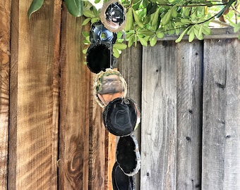 Wind Chime in Natural Black Agate for Outside, Melodic Tones, Gift for Patio, Porch, Lawn Garden Backyard & Outdoor Home Decor, WIND-10009