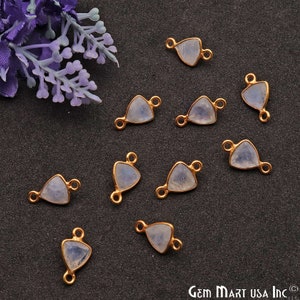 Rainbow Moonstone Gemstone Connector, Connector Bezel Charm, Earring Connector, Double Gold Bail, Triangle Connector, 7mm (RM-10485)