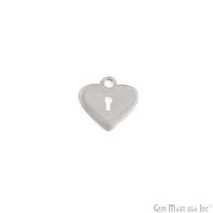 Heart Shape Lock Charm, 20mm Dainty Jewelry Charm for Bracelet, Dangle Charm, Silver Plated Finding, Add-On Charm, Coins for DIY SP-55066