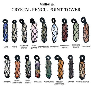 Crystal Holder Macrame Terminated Gemstone Necklace|59x11mm Crystal Pencil Point Net Necklace, Interchangeable Chakra Stone Pendant 14284