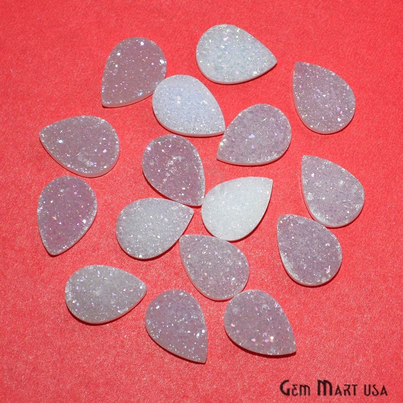 White Druzy Cabochon WZ-80019 GemmartUSA Pear Druzy Cabochon White Pear Druzy Cabochon Jewelry Supplies Druzy Cabochon