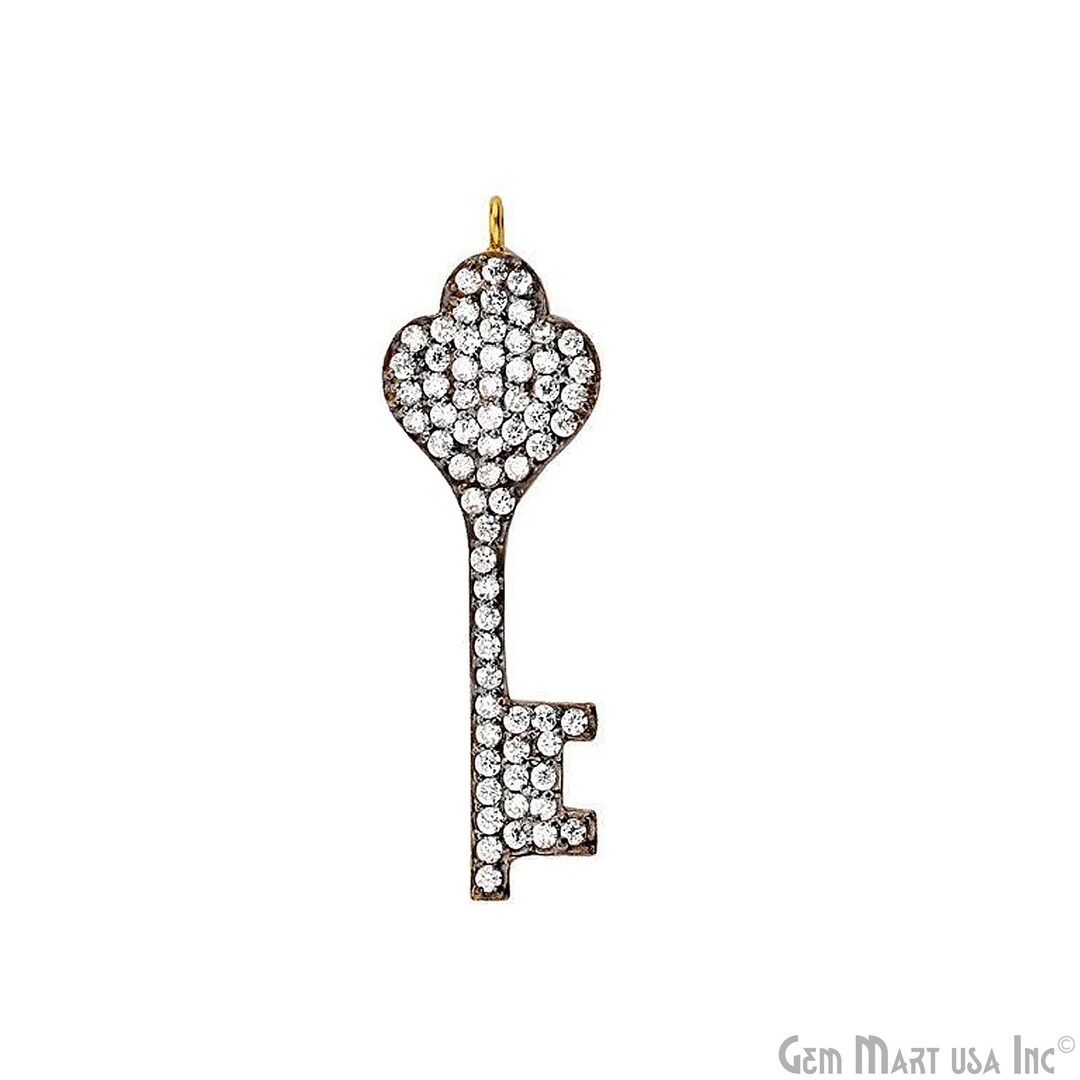 Cubic Zircon Pave 'key' Charm in Gold Vermeil 37mmx12mm Size