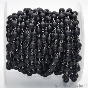 Black Tourmaline Rosary Chain, Rondelle beads Chain, Black Plated Chain, Jewelry Making Supplies, GemMartUSA (BPKT-30036)