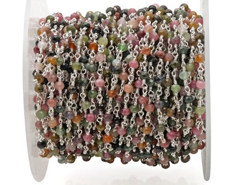 Multi Tourmaline, 3-3.5mm Sterling Silver Handmade Rosary Chain by foot GemMartUSA (925MT-30002)