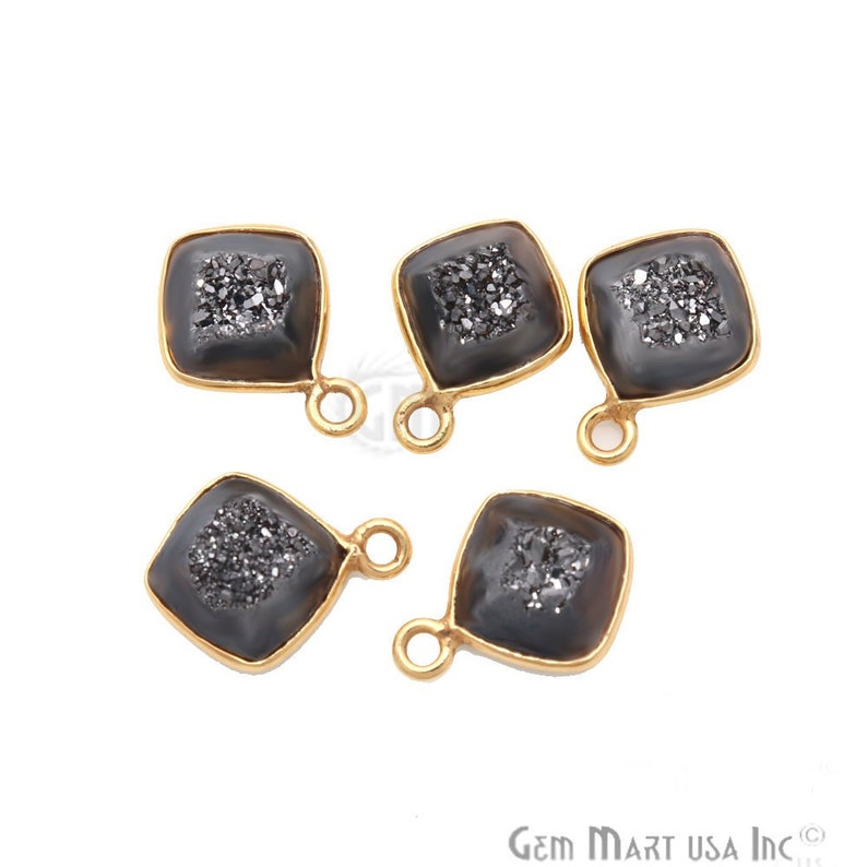 8mm Cushion Shape Connector Jewelry Making Supplies WMZ-11374 GemMartUSA Platinum Window Druzy Connector Cave Druzy Gold Connector