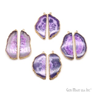 Agate Slice Earring Supplies, 47X20mm, DIY Geode Earring, Gold Electroplated, Boho Gemstone Earring, Earring Making Connector DPER-93060 image 1