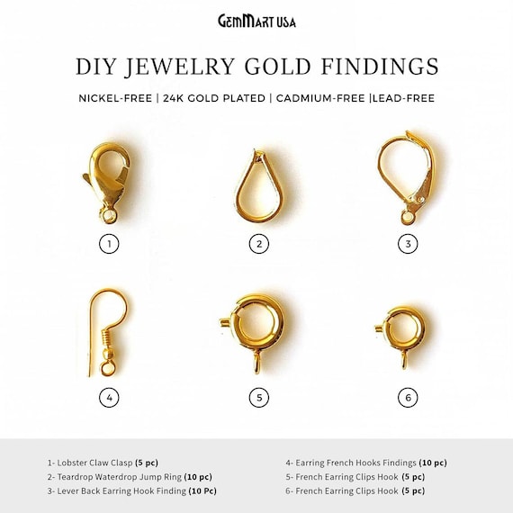 Gold Plated Earring Hooks, Gold Earring Findings, DIY Jewelry