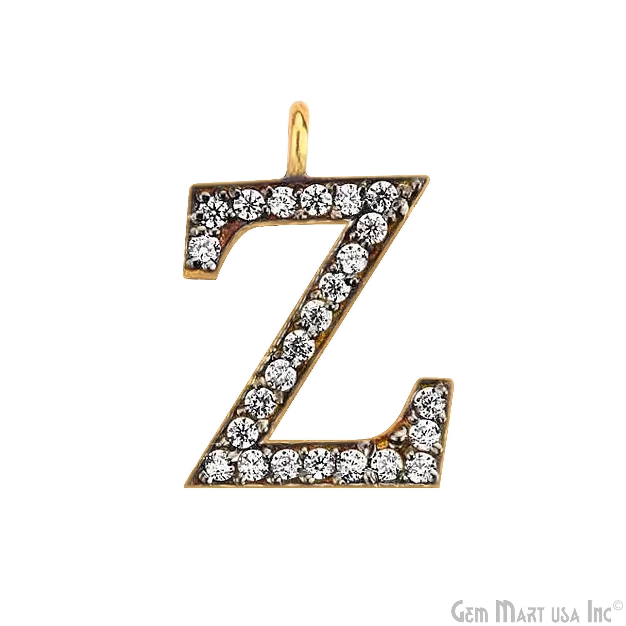 Cubic Zircon Pave 'Z' Alphabet Charm in Gold Vermeil