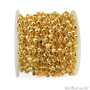 Golden Pyrite, 4mm 24k Gold plated wire wrapped Rosary chain by foot GemMartUSA (GPGP-30003)