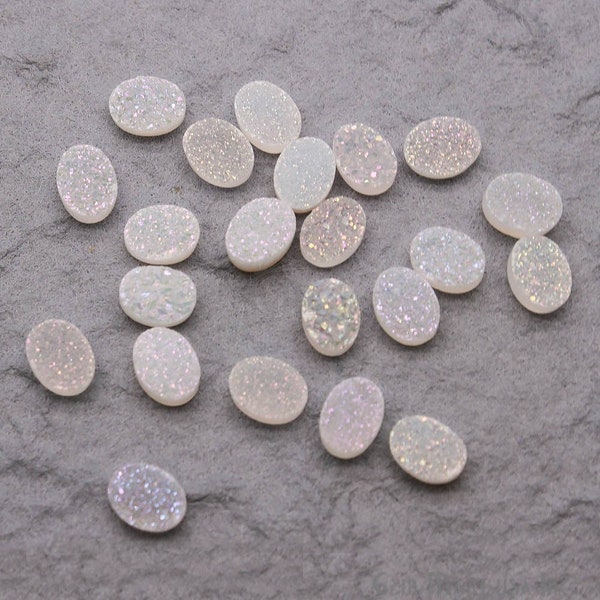 White Druzy, Druzy Cabochon, 6x8mm Oval Shaped Druzy, Cabochon Druzy Stone Jewelry Making Supply GemMartUSA (WZ-80047)