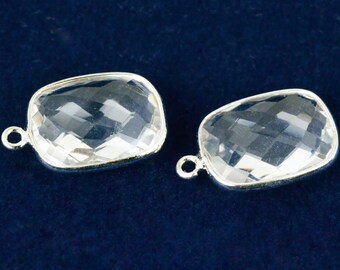 Natural Crystal, Bezel Octagon Shape Connector, 12x16mm Ocatgon Silver Plated, Single Bail 1pc GemMartUSA (CL-10110)