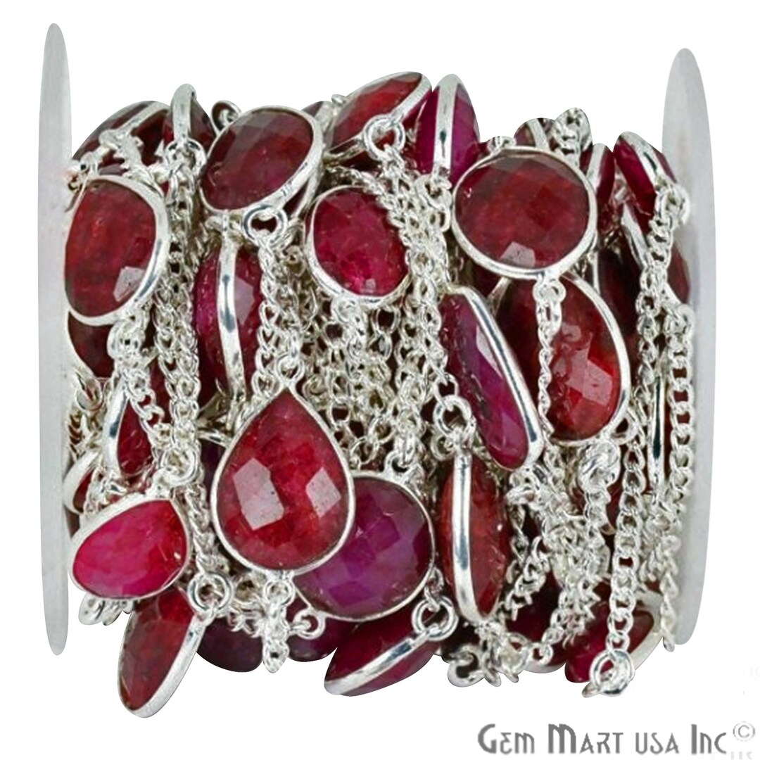5 Feet Ruby Bezel Connector Chain, Silver Plated Chain, Bezel Setting ...
