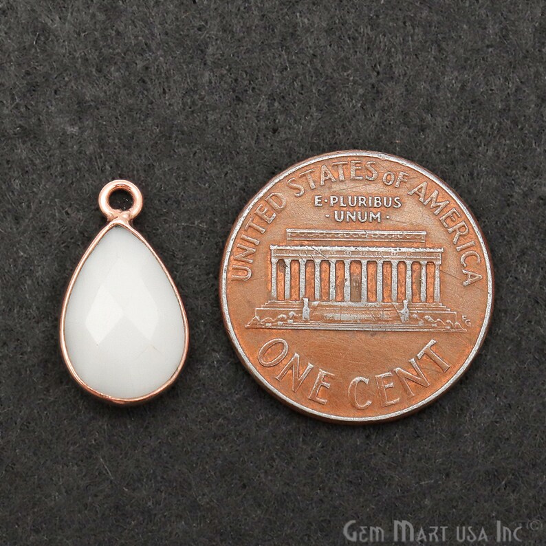 8x12mm Pear Shape Gemstone Connector White Agate Connector Rose Gold Plated Bezel Setting Faceted Gemstone WA-10422 Single Bail