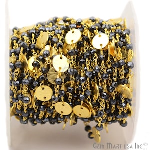 Mistique Pyrite Faceted Beads, 3-3.5mm 24k Gold Plated wire wrapped Fancy Rosary Necklace Chain GemMartUSA (GPMP-30016)