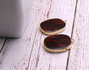 DIY Mahogany Obsidian Connector, Earring Connector, Gold Electroplated , Boho Findings, Jewelry Making Supplies, GemMartUSA (GPJA-90056)