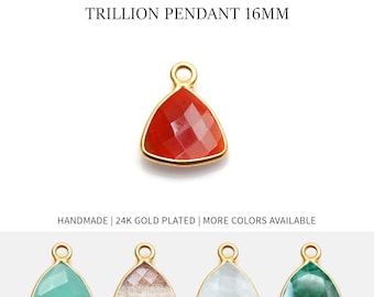 Trillion Gold Bezel Pendant, 16mm Gold Plated Charm, Single Loop Necklace Pendant, Single Bail Charm, Jewelry Making by GemMartUSA 10098